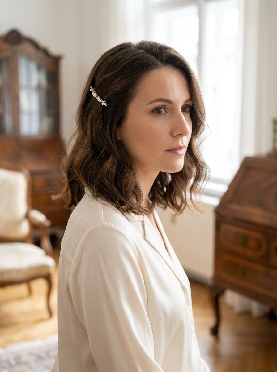 Long Bob mit seitlicher Schmuckspange - Long Bob Frisuren Hochzeit